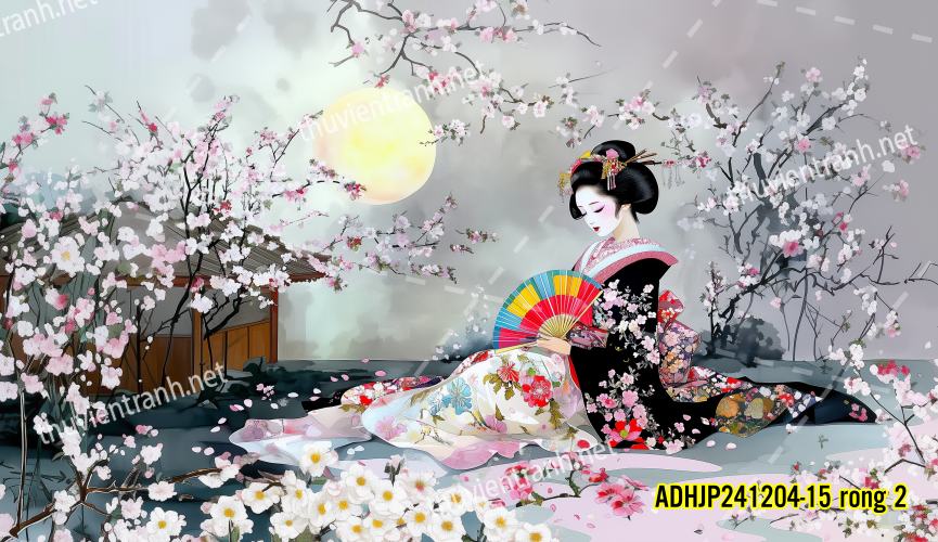 Tranh dán tường hoa cô gái Geisha Nhật Bản-ADHJP241204-15 rong 2 - Kết quả tìm kiếm tranh tường